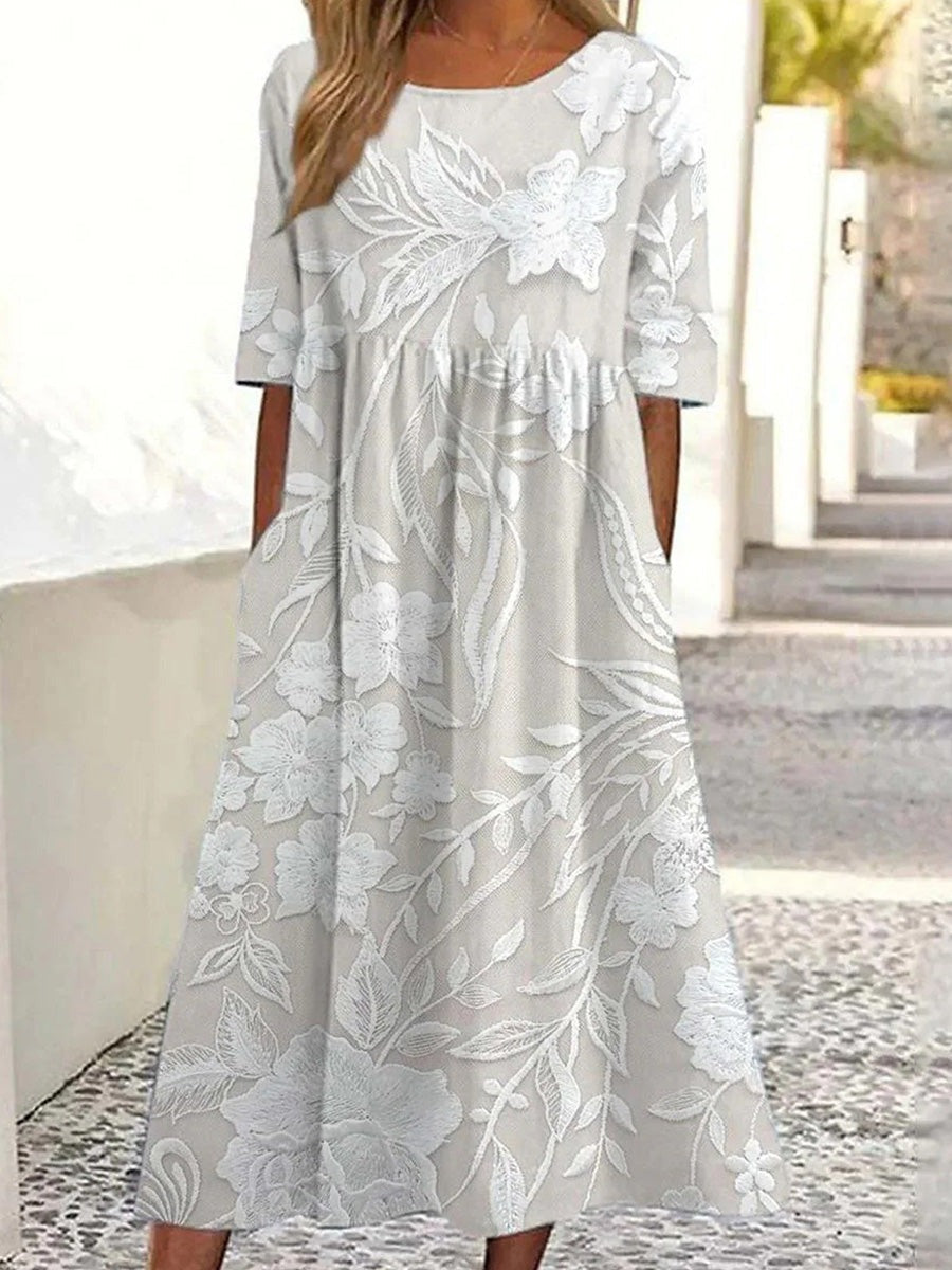 Vestido de línea A de flores de encaje con manga corta