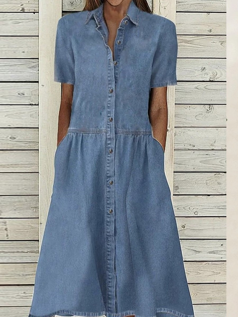 Vestido vaquero con cuello camisero y manga corta