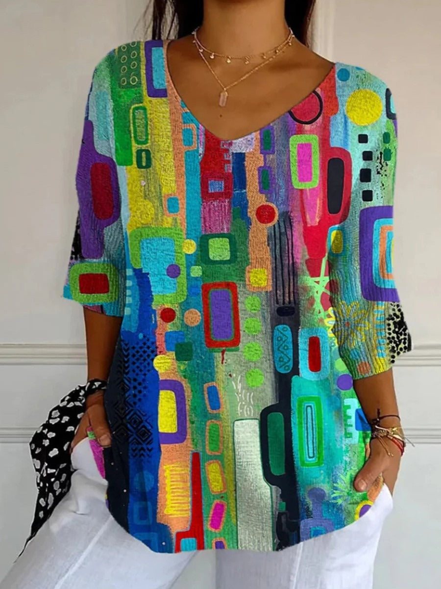Top abstracto con escote en pico