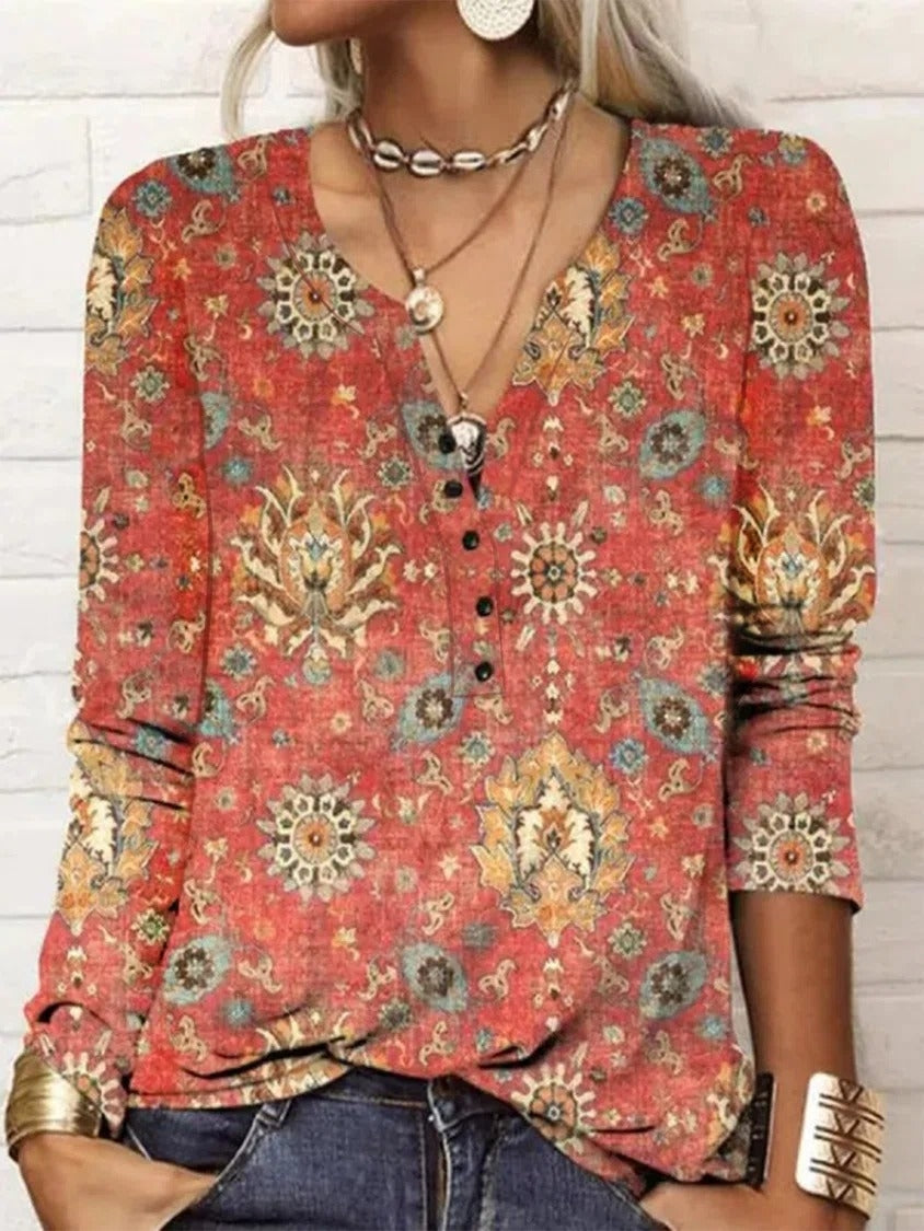 Camisa boho de flores con escote en pico — foto 2