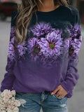 Sudadera casual holgada de flores con cuello redondo