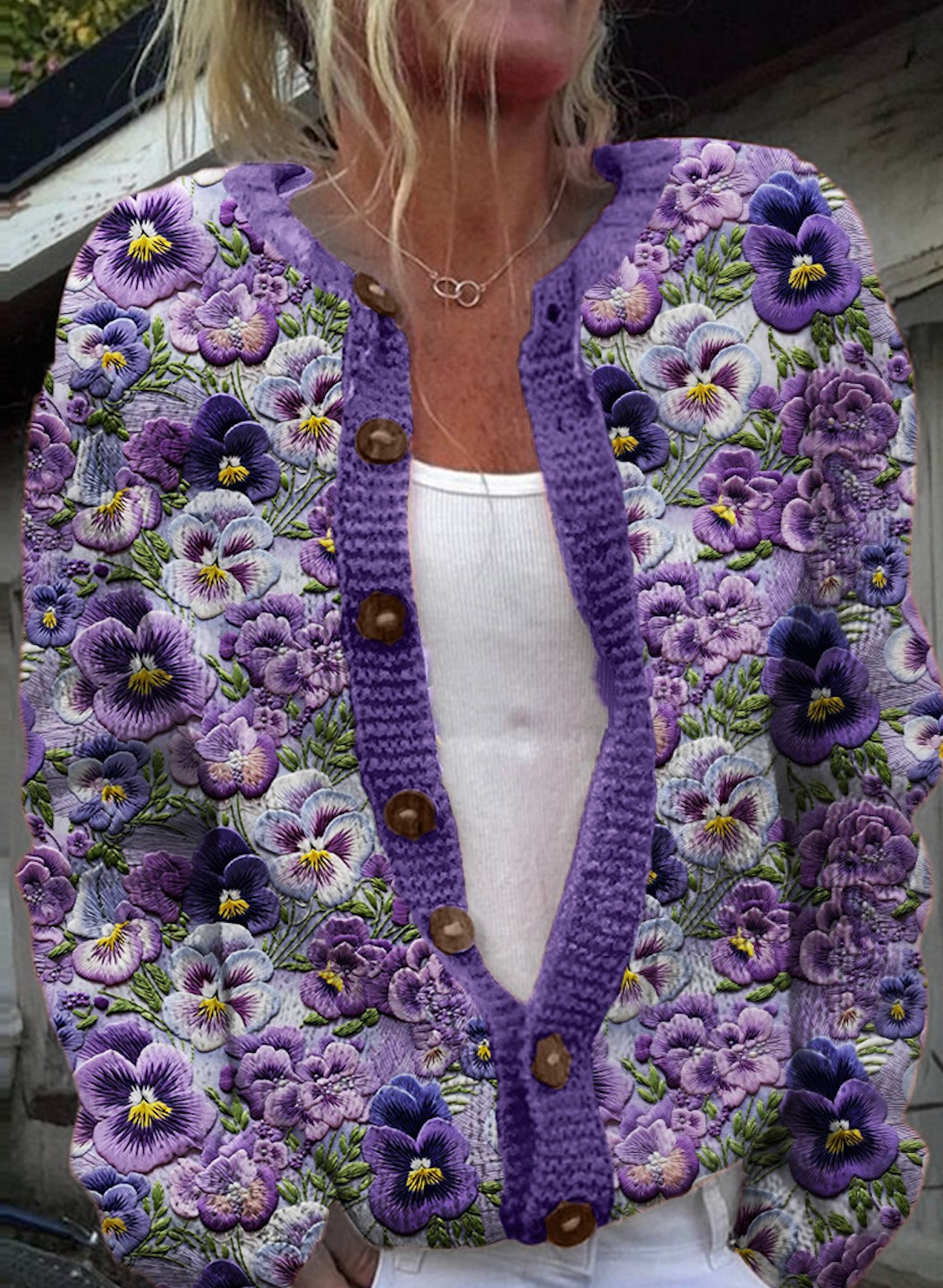Cárdigan casual de flores de punto con manga larga — foto 2
