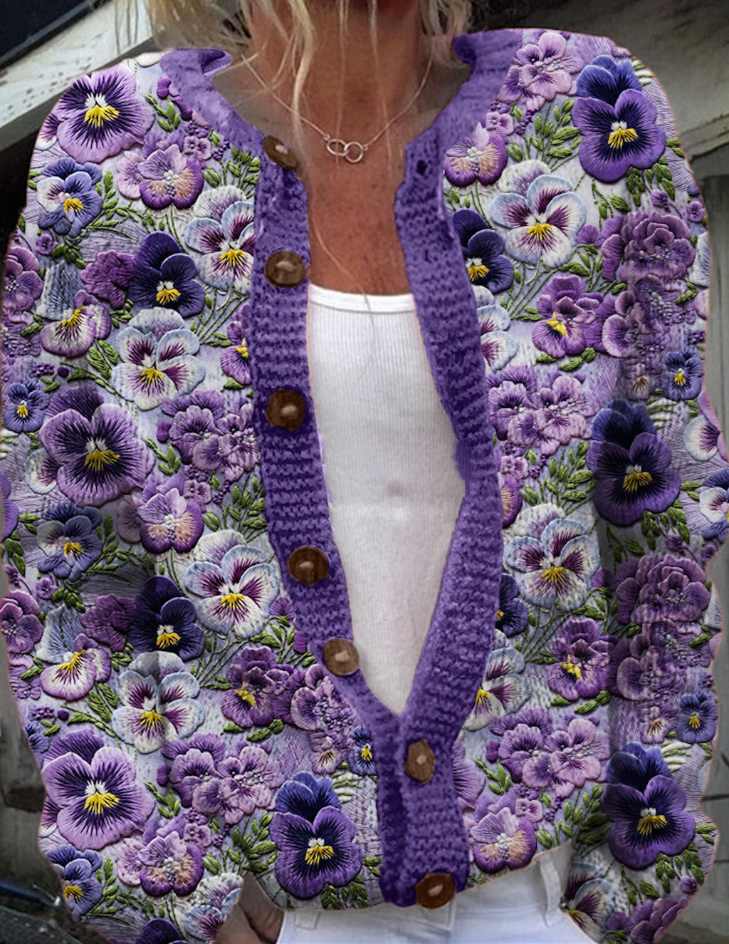 Cárdigan casual de flores de punto con manga larga — foto 3