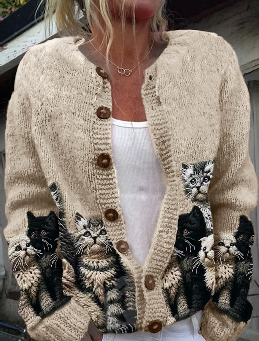 Cárdigan casual de gatos de punto con manga larga — foto 2