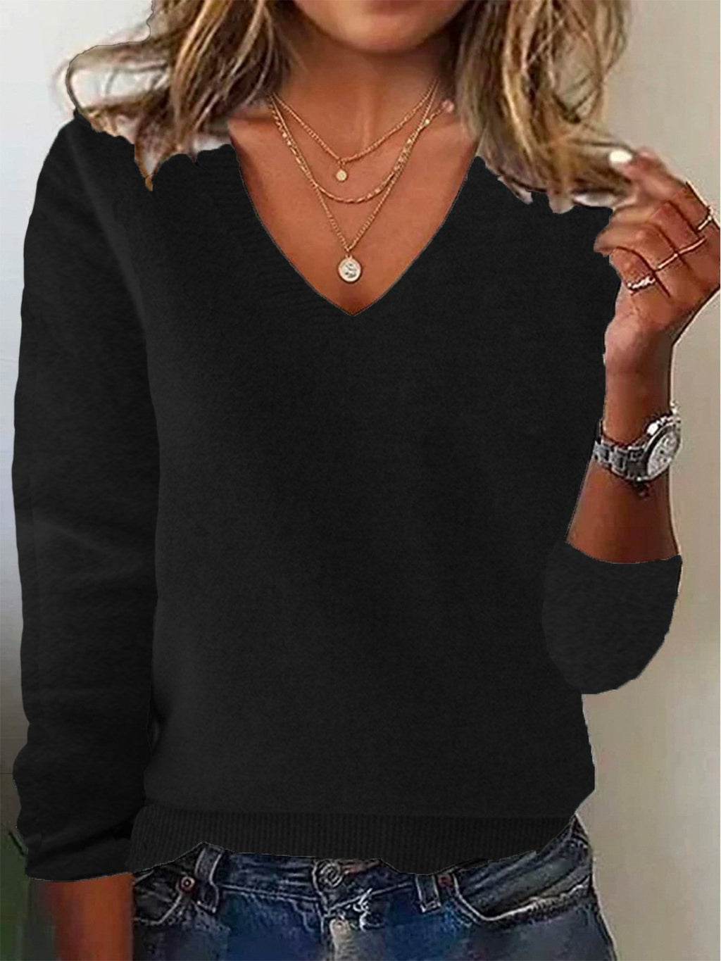 Jersey casual liso de lana con manga larga — foto 3
