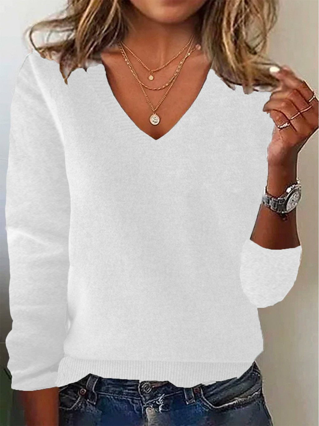 Jersey casual liso de lana con manga larga — foto 12