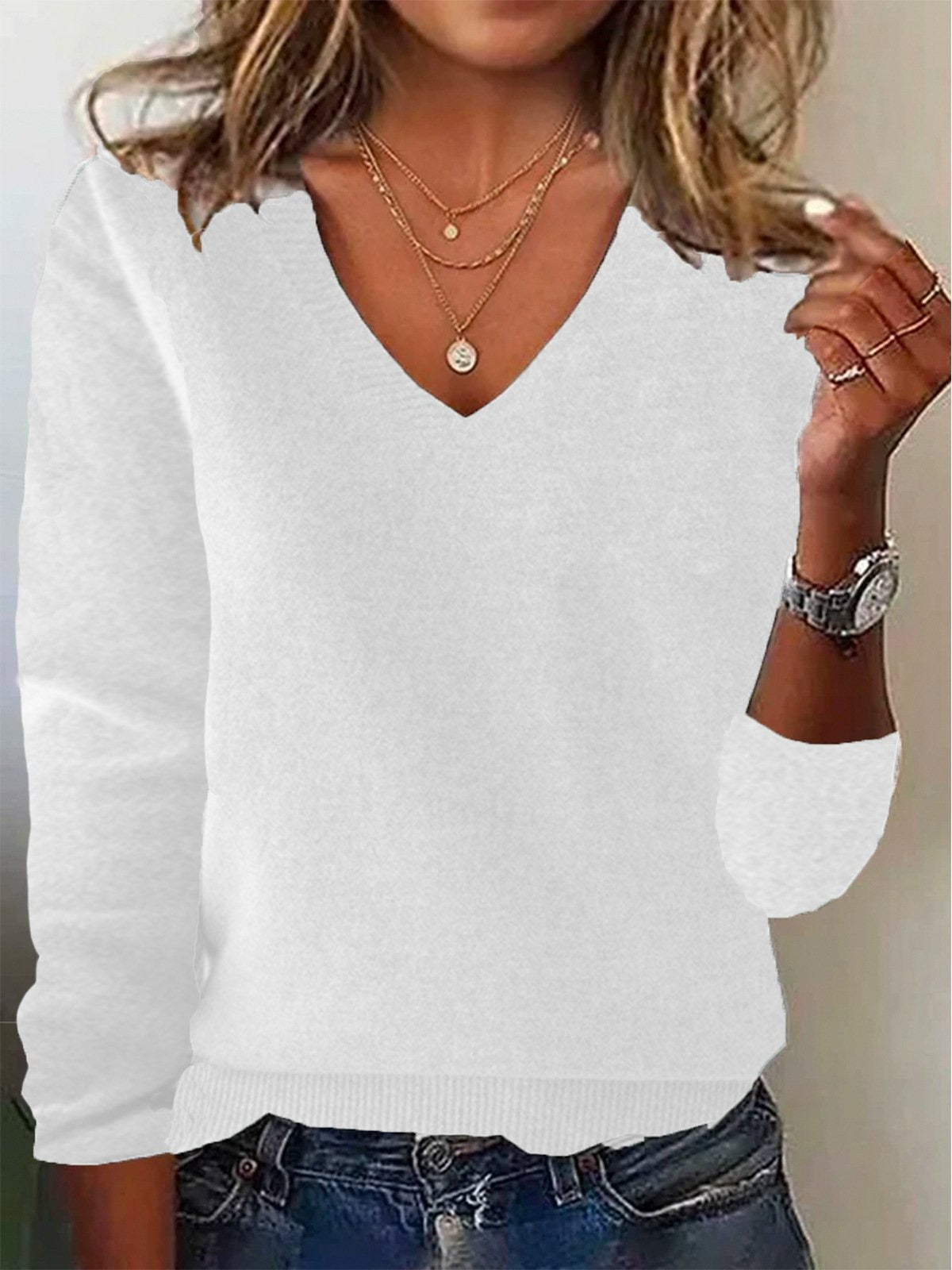 Jersey casual liso de lana con manga larga — foto 12