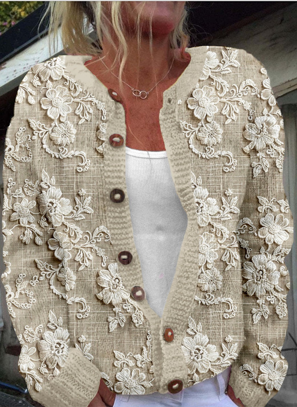 Cárdigan vintage de flores de punto con botones — foto 2