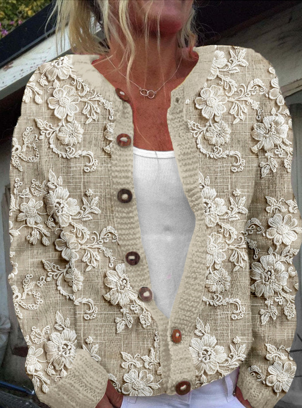 Cárdigan vintage de flores de punto con botones — foto 3