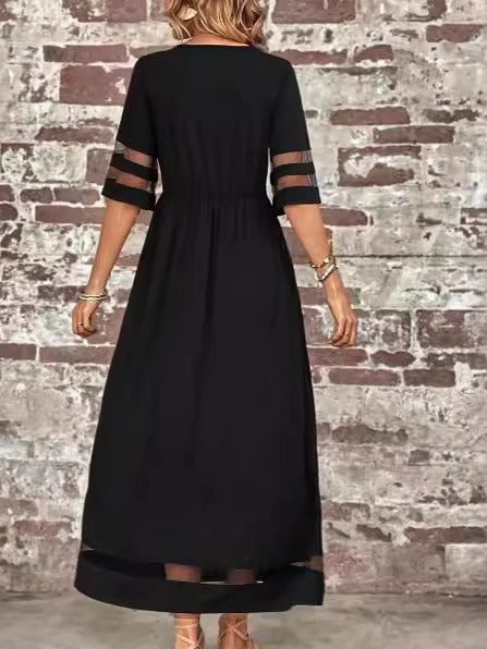 Vestido casual largo liso con cuello redondo y manga corta — foto 4