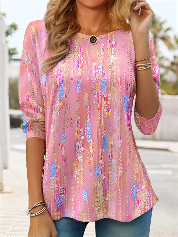 Blusa casual de flores con cuello redondo y manga larga — foto 3