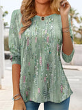 Blusa casual de flores con cuello redondo y manga larga