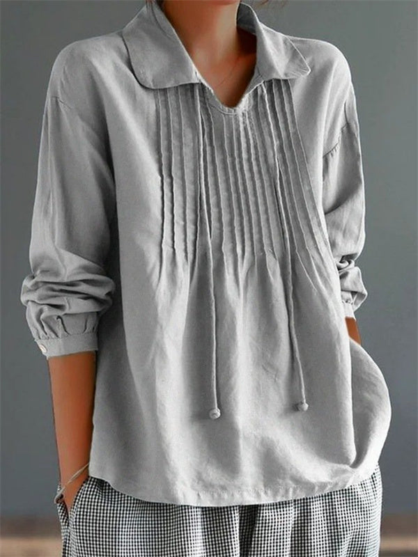 Blusa holgada de flores con cuello con solapa y manga larga