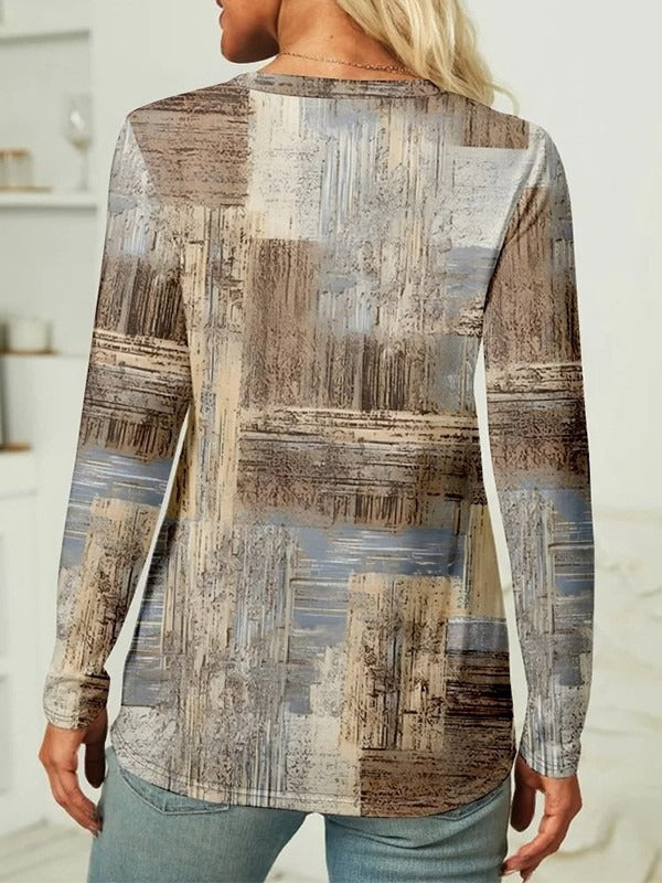 Camisa casual geométrica con cuello redondo y manga larga — foto 2
