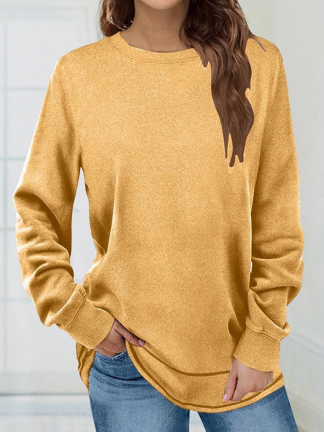 Camisa holgada lisa con cuello redondo y manga larga