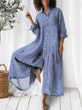 Mono casual de rayas con cuello chal y botones