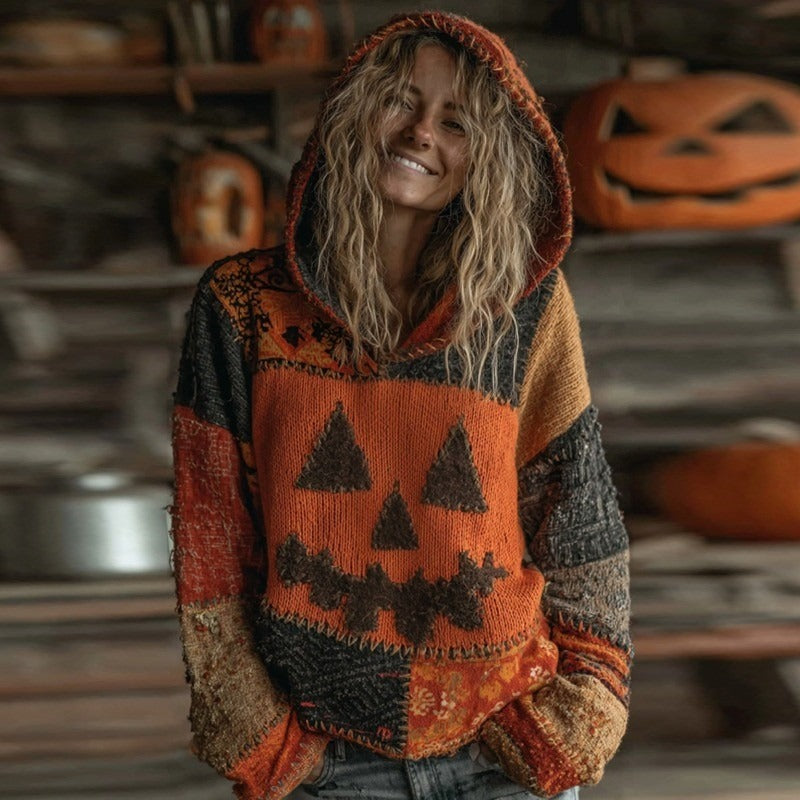 Sudadera con capucha cómoda de patchwork de punto — foto 2