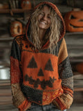 Sudadera con capucha cómoda de patchwork de punto