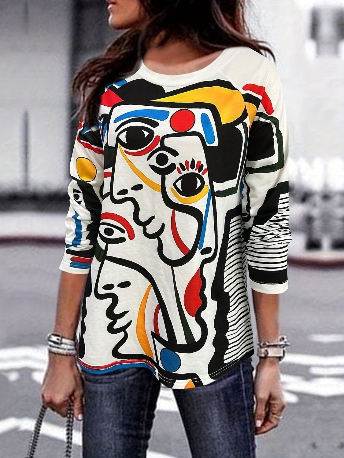 Blusa casual abstracta con cuello redondo y manga larga — foto 4