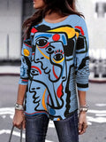 Blusa casual abstracta con cuello redondo y manga larga