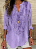 Camisa casual de flores con escote en pico y manga larga
