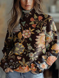 Jersey bonito de flores de punto con cuello alto