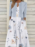 Vestido midi de dos piezas de flores con escote en pico y manga francesa