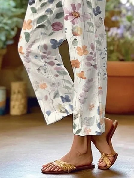 Pantalón casual holgado de flores — foto 3