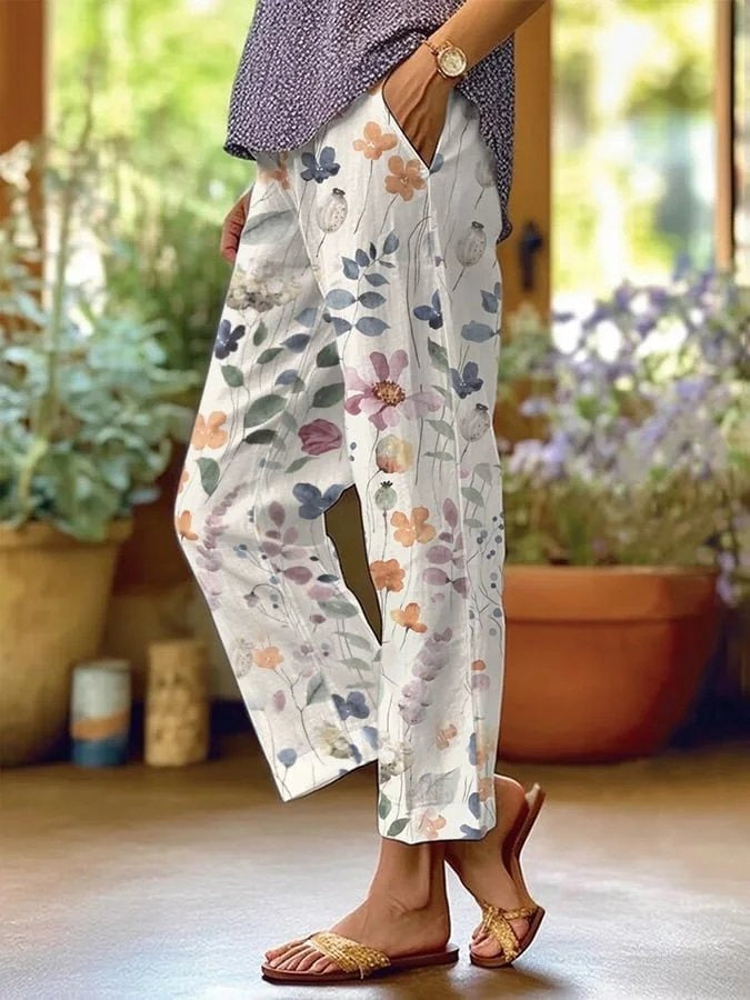 Pantalón casual holgado de flores