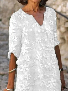 Vestido de flores de algodón con escote en pico y manga francesa — foto 2