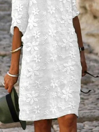 Vestido de flores de algodón con escote en pico y manga francesa — foto 3