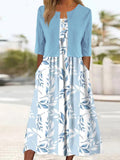 Vestido elegante midi de dos piezas de flores con manga francesa