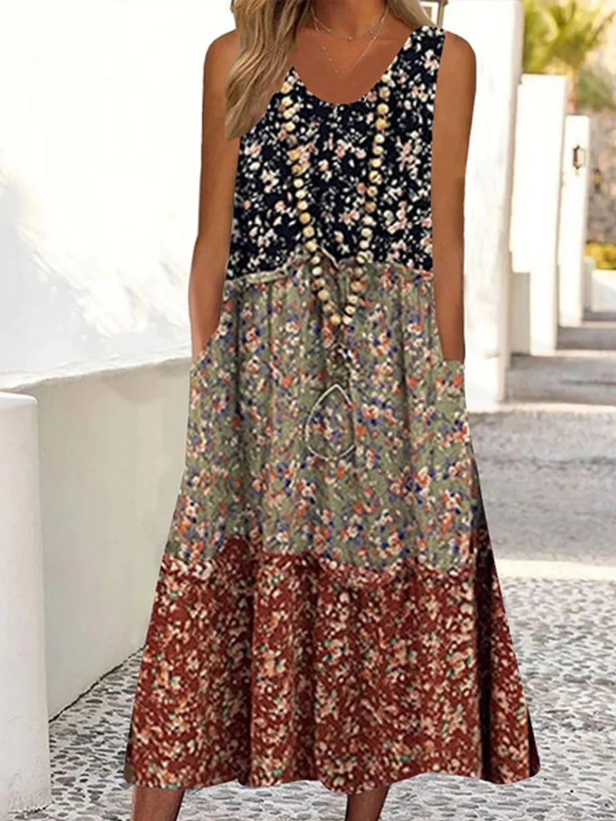 Vestido casual midi holgado de flores