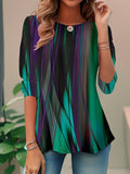 Camisa estampada verde con cuello redondo y manga larga