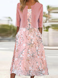 Vestido midi de dos piezas de flores con cuello redondo y manga francesa · Aria