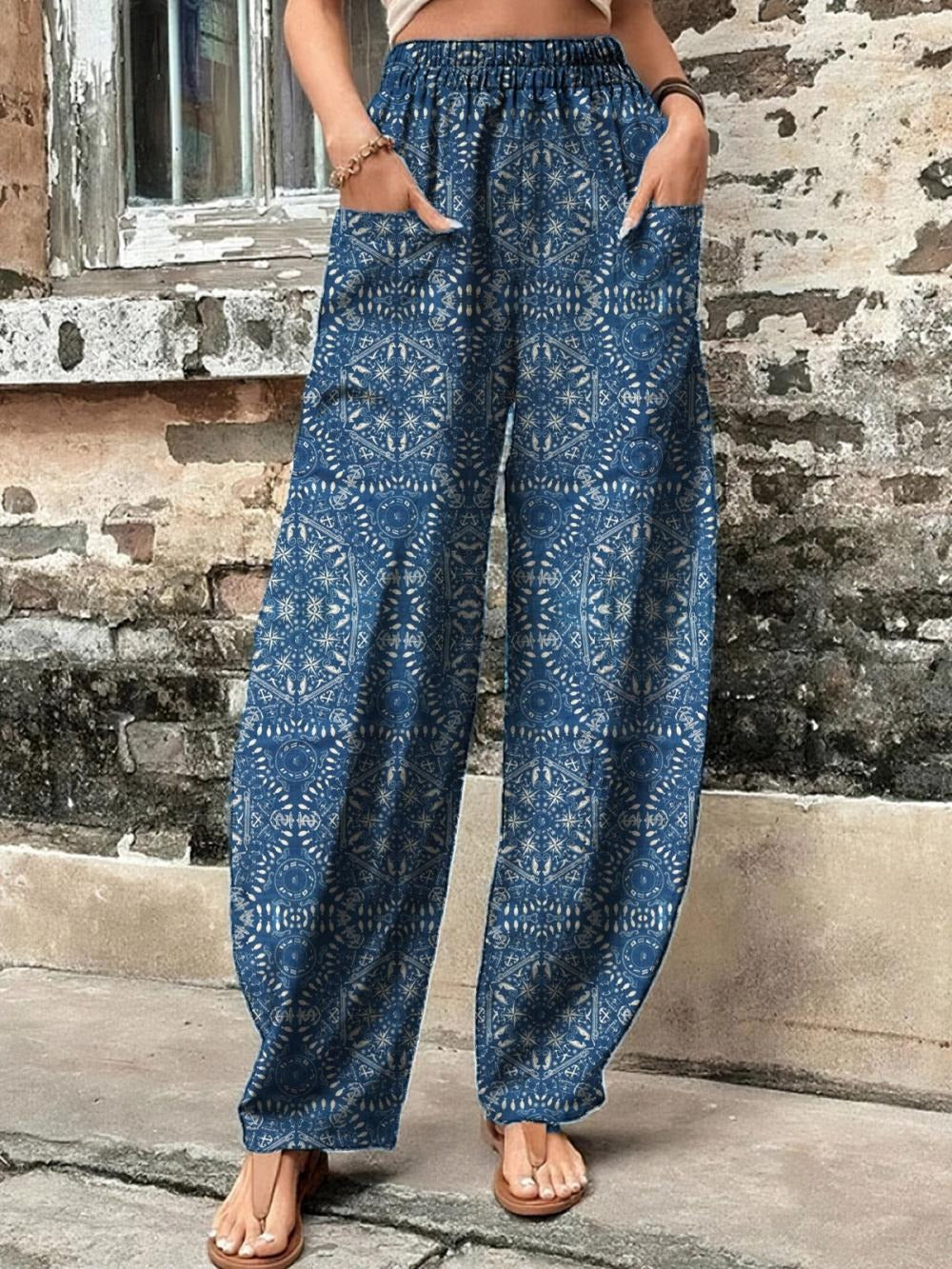 Pantalón casual tipo harén étnico azul