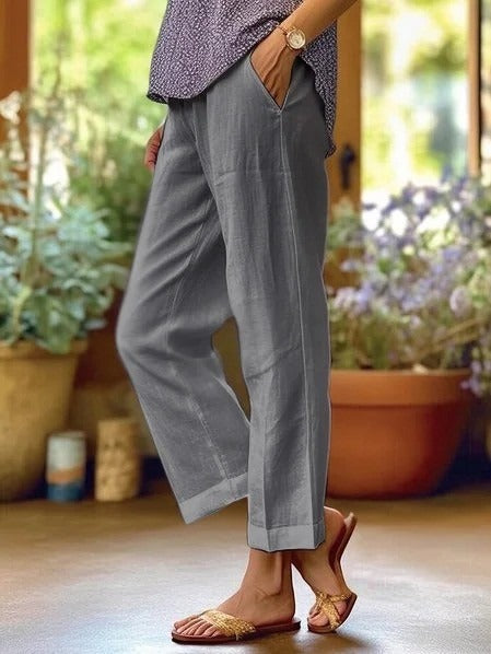 Pantalón de pierna recta holgado liso de algodón