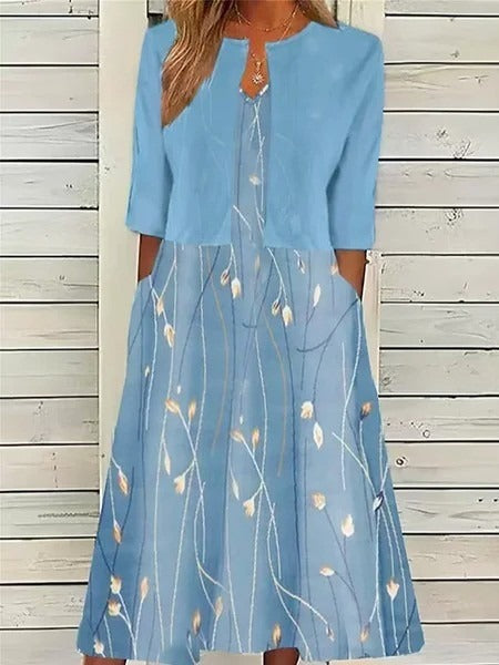 Vestido de playa de dos piezas holgado bicolor con escote en pico