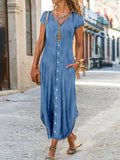 Vestido largo con escote corazón, manga corta y bolsillos