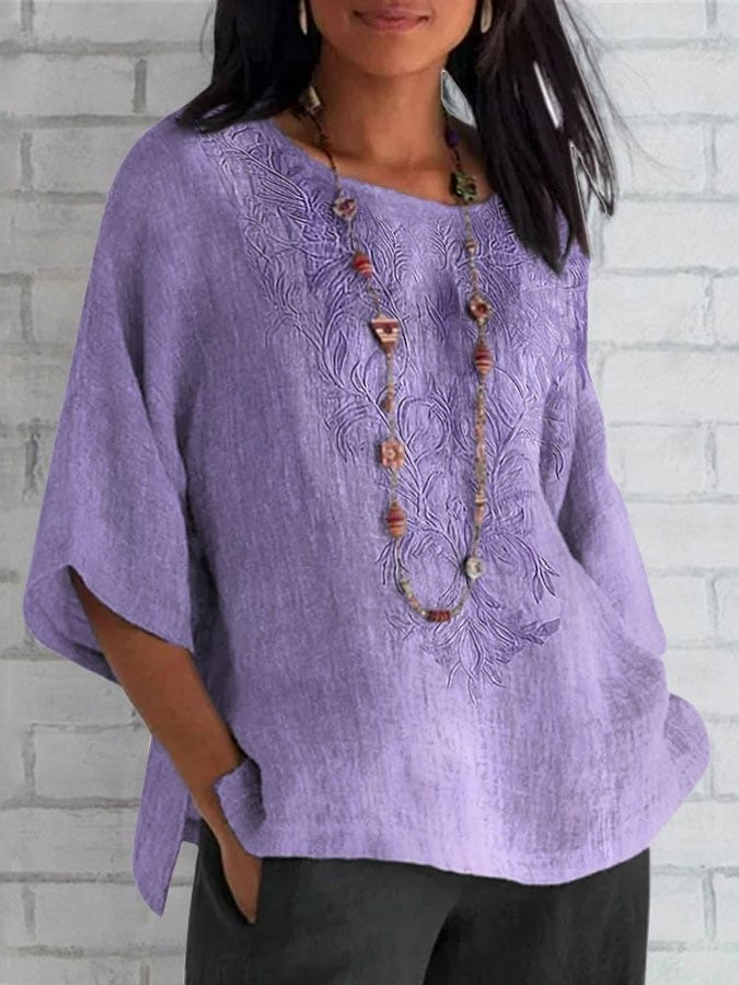 Camisa casual de flores con cuello redondo
