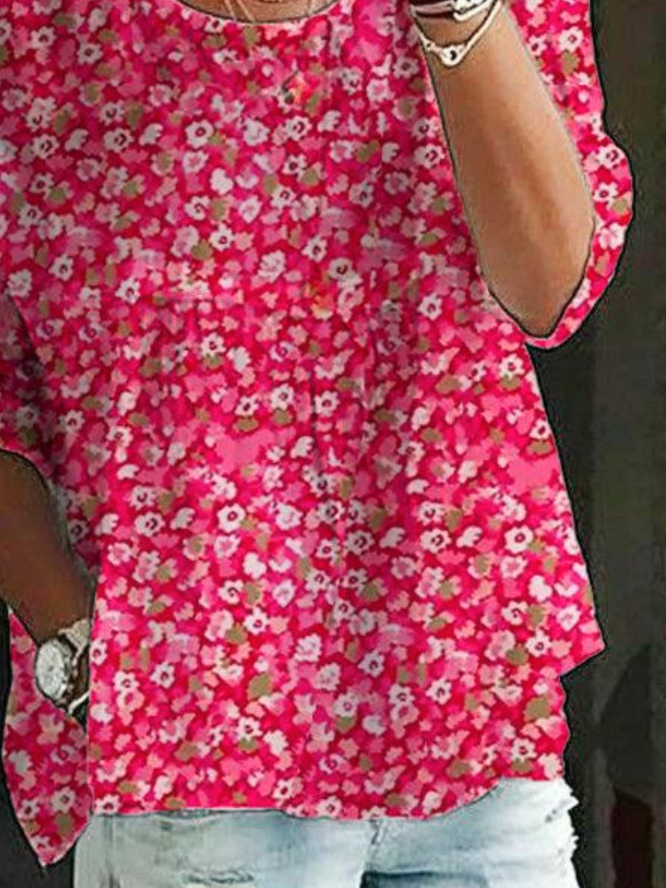 Blusa cómoda de flores con cuello redondo, sin mangas — foto 4