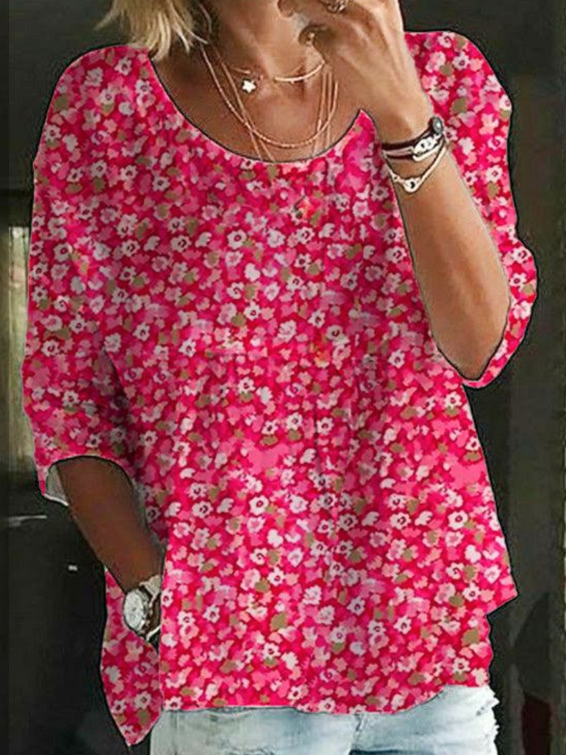 Blusa cómoda de flores con cuello redondo, sin mangas — foto 3