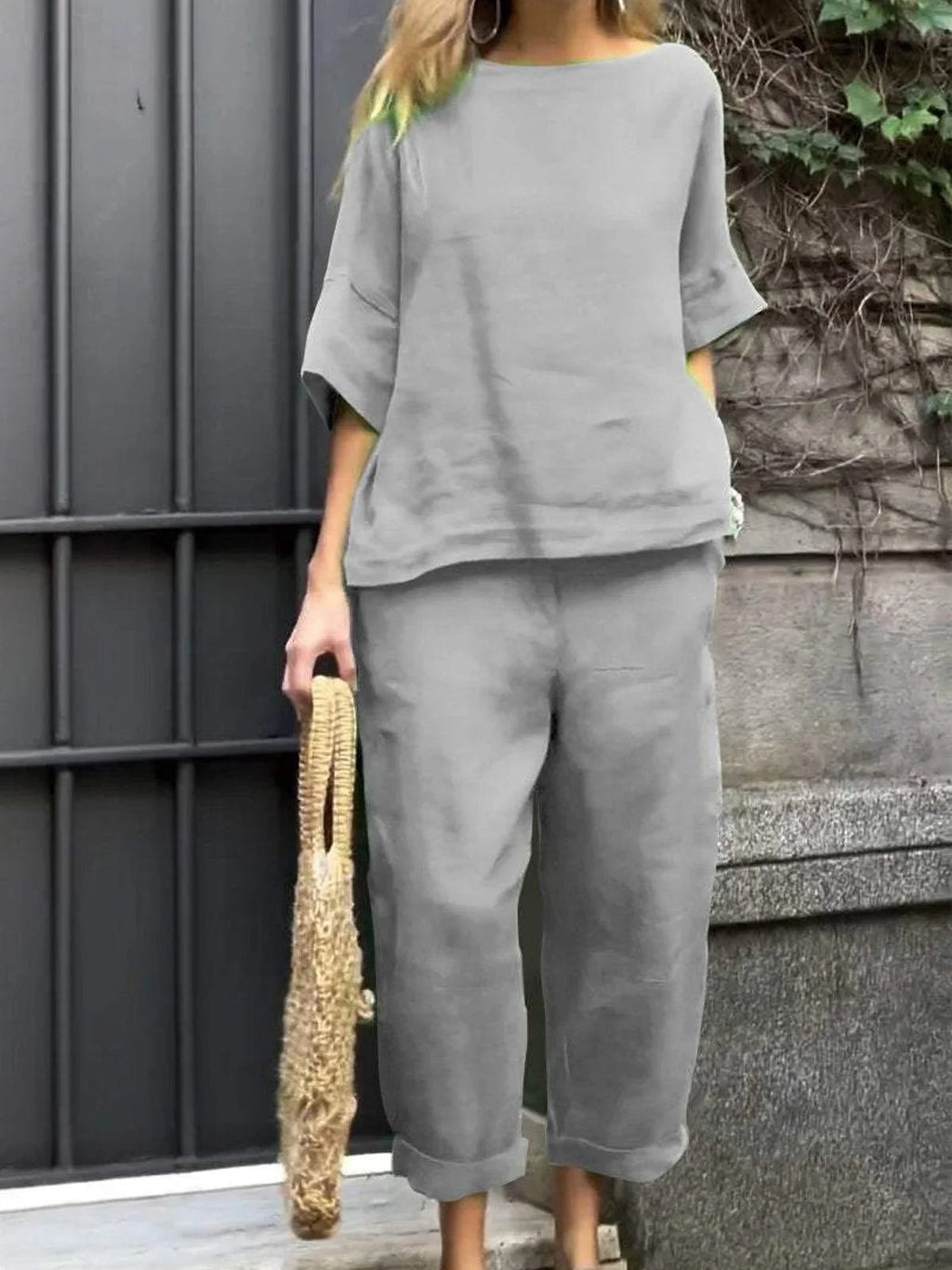 Top holgado con cuello redondo y pantalón a juego, sin mangas — foto 9