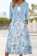 Vestido midi de dos piezas de flores con cuello redondo y manga francesa · Maia