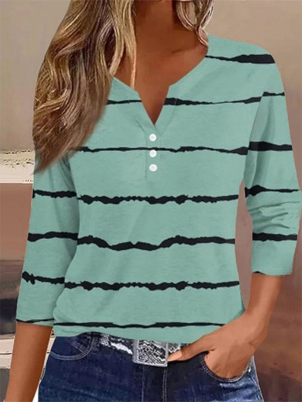 Blusa vintage de rayas verde con escote en pico