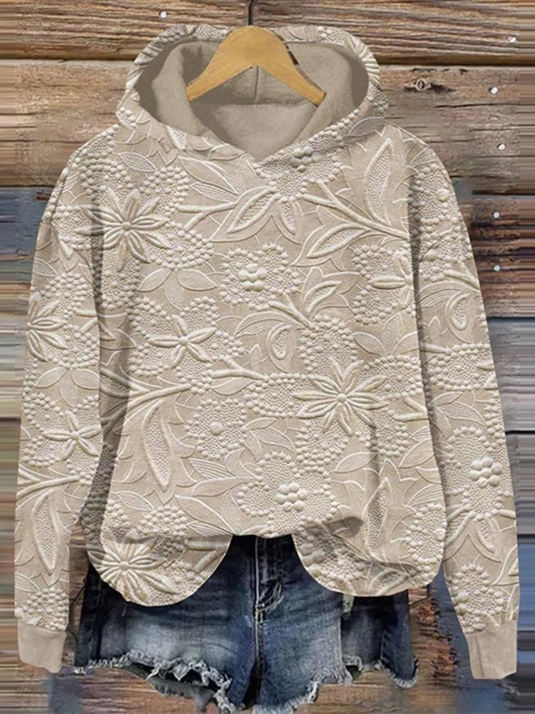 Sudadera con capucha casual de flores de algodón con manga larga