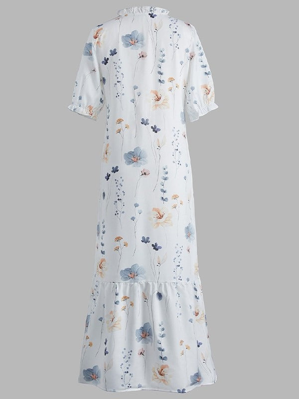 Vestido largo holgado de flores con escote en pico y manga francesa · Hilda — foto 4