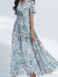 Vestido cómodo midi de flores con escote en pico
