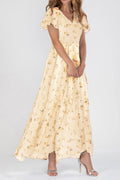 Vestido largo de flores con escote en pico y manga corta · Yara