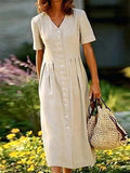 Vestido casual midi liso de algodón · Kira